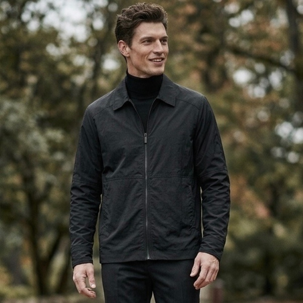 Oak + Fort Mens Black Recycled Nylon Zip Up Jacket - Men's Size Small
